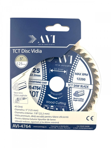 Disc premium cu vidia, AVI® 125mm pentru taiat lemnul, 40T, prindere Ø22.23mm pentru polizor unghiular, AVI-4764 [2]