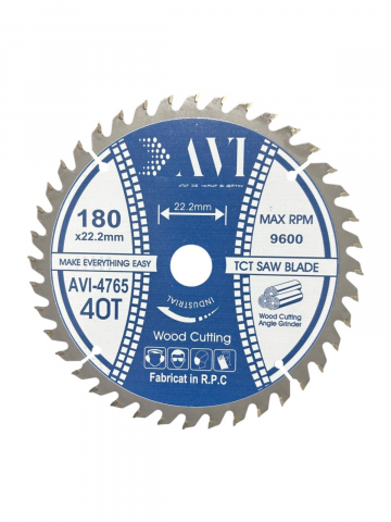 Accesorii polizare si slefuire - Disc premium cu vidia, AVI® 180mm pentru taiat lemnul, 40T, prindere Ø22.23mm pentru polizor unghiular, AVI-4765