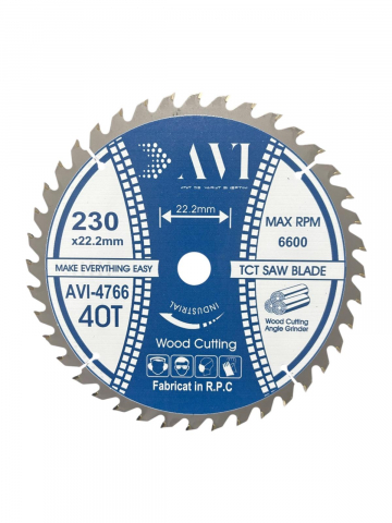 Accesorii polizare si slefuire - Disc premium cu vidia, AVI® 230mm pentru taiat lemnul, 40T, prindere Ø22.23mm pentru polizor unghiular, AVI-4766