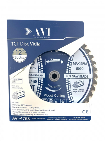 Disc premium cu vidia, AVI® 300mm pentru taiat lemnul, 40T, prindere Ø32mm pentru circular, polizor de banc,, AVI-4768 [1]