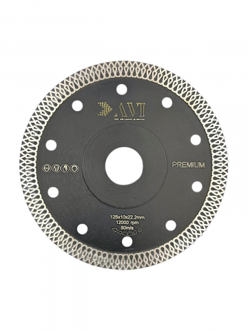 Accesorii polizare si slefuire - Disc taiere turbo AVI® diamantat 125 x 1.2 x 22.2mm pentru taiat gresie, faianta, piatra premium, 12.200 rpm, AVI-4770