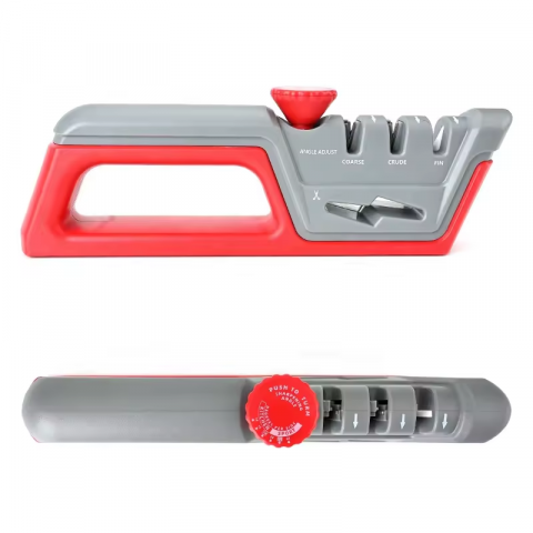Ascutitoare cutite - Dispozitiv pentru ascutit cutite si foarfece, reglaj unghi de ascutire, 23 cm, 160grame, rosu-gri AVI-4550