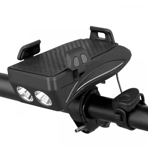 Far bicicleta cu 2 LED, sonerie 130db, suport pentru telefon, acumulator 2000mAh, functie powerbank, waterproof IPX4, AVI-4325 [0]