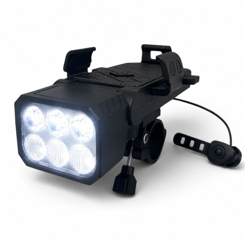 Accesorii si piese de schimb biciclete - Far pentru bicicletă cu suport universal pentru telefon, AVI®, Auto Lock, sonerie puternică, încărcare USB-C, afișaj nivel baterie, 14 x 8 cm, AVI-5469