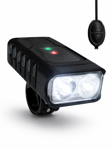 Accesorii si piese de schimb biciclete - Far pentru bicicletă LED, AVI®, display digital nivel baterie, încărcare USB-C, telecomandă cu fir, claxon integrat, moduri multiple de iluminare, HY-7518, AVI-5428