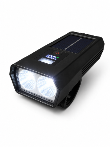Lumini bicicleta - Far pentru bicicletă LED, AVI®, încărcare solară și USB-C, display digital baterie, acumulator reîncărcabil, AVI-5472