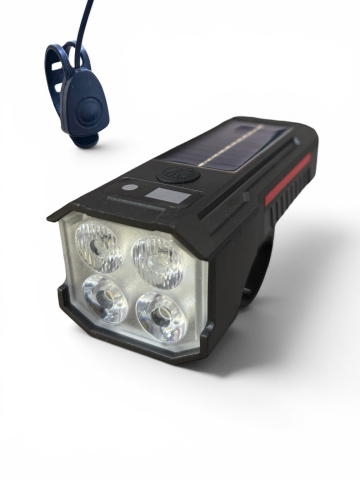 Far pentru bicicletă LED, AVI®, sonerie puternică, încărcare solară și USB-C, display digital baterie, lumină albă și roșie, AVI-5473 [2]