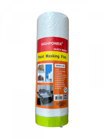 Accesorii vopsire si tencuire - Folie protectie premium 180 cm x 25m, Highpower, cu banda mascare adeziva verde, AVI-4141