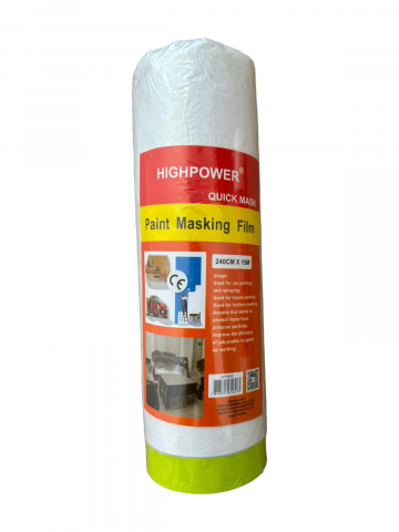 Accesorii vopsire si tencuire - Folie protectie premium 240 cm x 15m, Highpower, cu banda mascare adeziva verde, AVI-4143