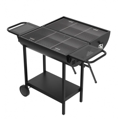 Grătar AVI® tip butoi Double Barrel, pe carbuni, 2 zone gătire, fiecare de 69,5 x 37 cm, ventilație reglabilă, rafturi, roți transport, înălțime lucru 80 cm, AVI-4998 [5]