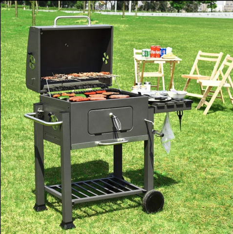 Gratar de gradina AVI® cu carbuni, suport lateral, cu termometru in capac, 61.5 x 46 cm, inaltime 100cm, AVI-4994 [1]