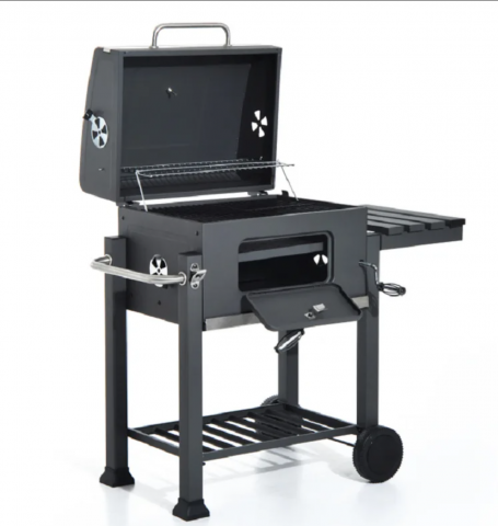 Gratare gradina - Gratar de gradina AVI® cu carbuni, suport lateral, cu termometru in capac, 61.5 x 46 cm, inaltime 100cm, AVI-4994