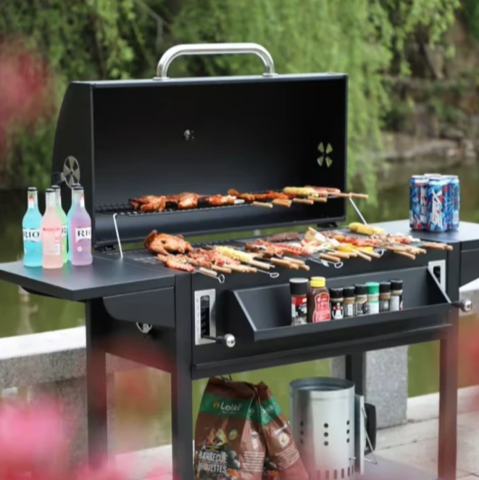 Grătar pe cărbuni AVI®, cu 2 zone de gatire independente, termometru integrat, cu raft incalzire si roti transport, 164 x 64.5 x 107.5 cm, AVI-4995 [6]