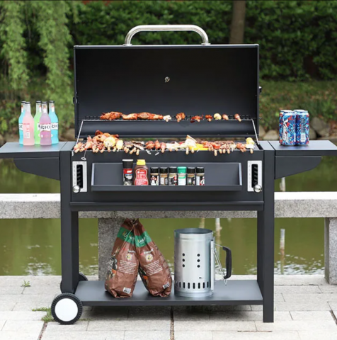 Grătar pe cărbuni AVI®, cu 2 zone de gatire independente, termometru integrat, cu raft incalzire si roti transport, 164 x 64.5 x 107.5 cm, AVI-4995 [2]