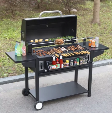 Grătar pe cărbuni AVI®, cu 2 zone de gatire independente, termometru integrat, cu raft incalzire si roti transport, 164 x 64.5 x 107.5 cm, AVI-4995 [5]