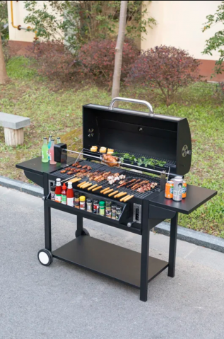 Grătar pe cărbuni AVI®, cu 2 zone de gatire independente, termometru integrat, cu raft incalzire si roti transport, 164 x 64.5 x 107.5 cm, AVI-4995 [3]