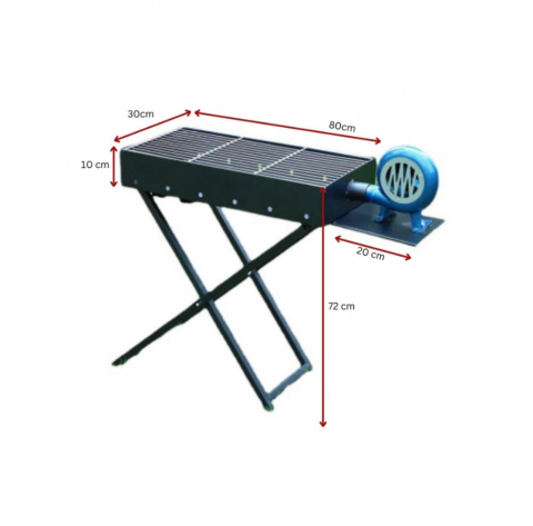 Grătar portabil AVI® pe cărbuni, 30 x 80 cm, pliabil, cu suflantă manuală, tavă cenușă, înălțime 72 cm, compact pentru camping, picnic, grădină, AVI-4993 [4]