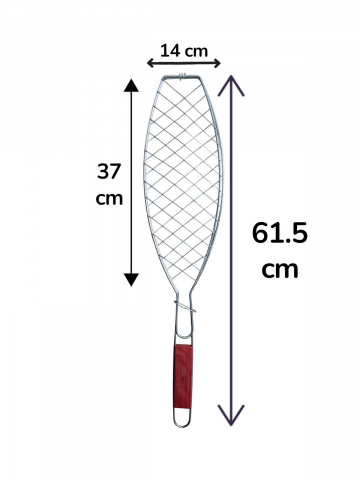 Grătar tip grill AVI® pentru pește, 61.5 x 14 cm, inox cu mâner din lemn, suprafață utilă 37 x 14 cm, AVI-4991 [1]