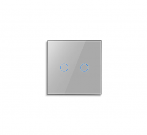 Intrerupatoare - Intrerupator inteligent Gri cu touch, Wi-Fi, fara nul, 2 canale, RF, sticla securizata, Tuya, Life Smart, compatibil Amazon Alexa/Google Assistant, Smart