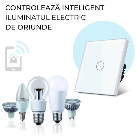 Intrerupator smart cu touch, Wi-Fi, Bluetooth, Control vocal, Smart Life / Tuya APP, 1 Canal, Alb [1]