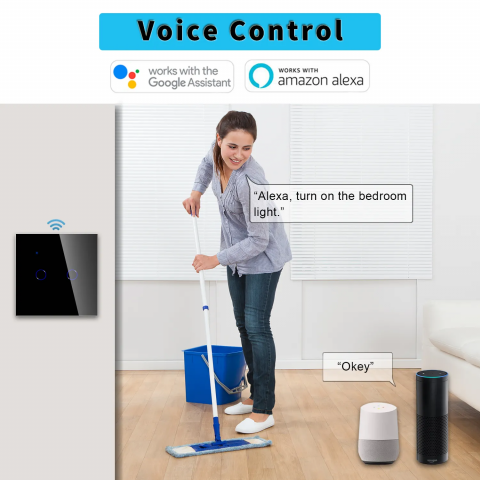 Intrerupator smart cu touch, Wi-Fi, Bluetooth, Control vocal, Smart Life / Tuya APP, 2 Canale, Negru [1]