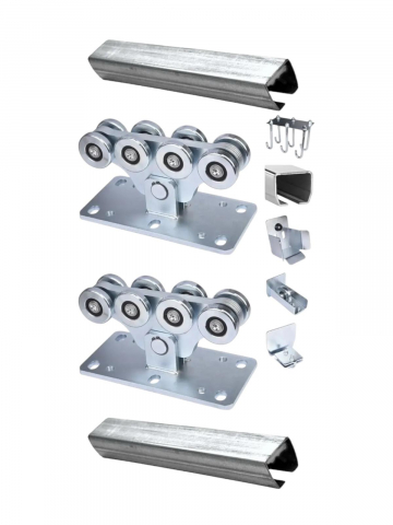 Kit-uri automatizari porti si usi garaj - Kit complet poarta autoportanta cu 2 x sina 3m (total 6 metri) si accesorii, 2 x ansamblu cu 8 role, sarcina 400 kg, AVI-3476