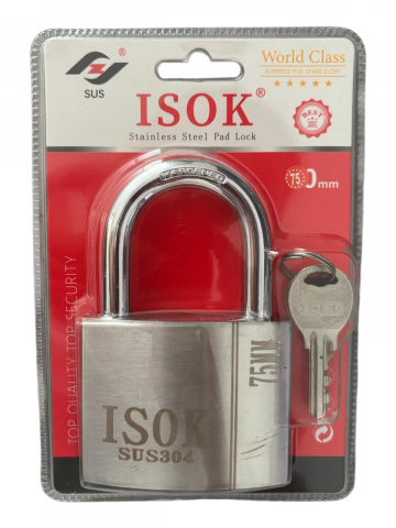 Lacăt din inox ISOK 75 mm, SUS304, 4 chei incluse, 750 grame, înălțime totală 120 mm, AVI-4943 [2]