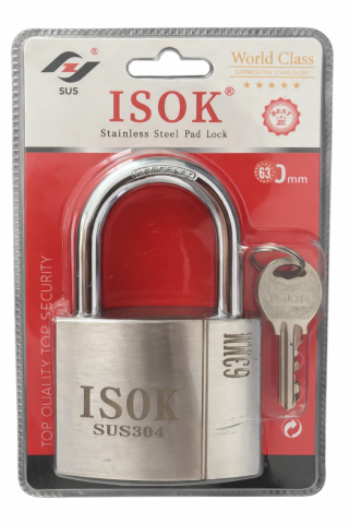 Lacăt inox, ISOK®, 63 mm, SUS304, 4 chei incluse, înălțime totală 100 mm, 550 g, AVI-4942 [2]