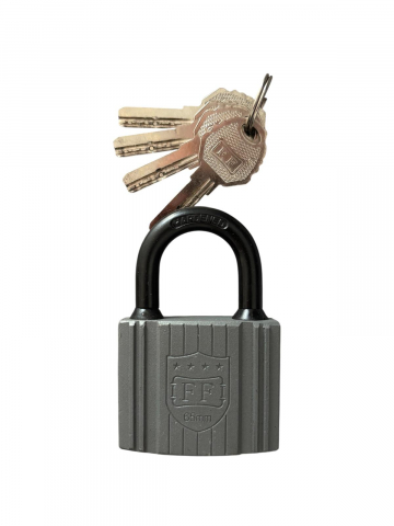 Materiale de constructii - Lacat metalic gri FF 65 mm, veriga neagra, 4 chei tip amprenta, 540 grame, garnituri antiumezeala, AVI-4933