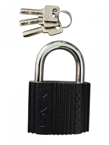 Materiale de constructii - Lacăt metalic Vact 38 mm, 3 chei semilună, 110 grame, corp negru, verigă cromată, AVI-4921