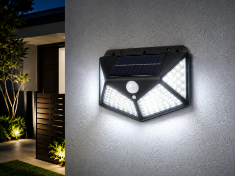 Aplice fatada - Lampă de fațadă solară, AVI®, 13.5 × 10 cm, 1W, COB cu 100 LED-uri, 600 lm, lumină albă rece, AVI-5426