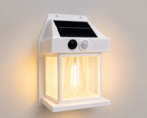 Aplice fatada - Lampă de fațadă solară, AVI®, 14 × 9.5 cm, 1W, 600 lm, acumulator 1800 mAh, lumină caldă, senzor de mișcare, AVI-5436