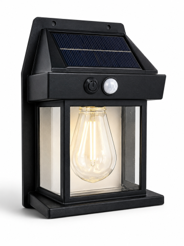 Aplice si plafoniere - Lampă de fațadă solară, AVI®, 16.5 x 11.5 cm, lumină caldă, senzor de mișcare, 600 lm, baterie 1800 mAh, 3 moduri, negru, AVI-5422