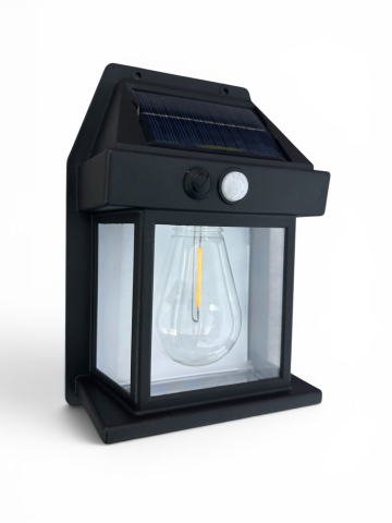 Lampă de fațadă solară, AVI®, 16.5 x 11.5 cm, lumină caldă, senzor de mișcare, 600 lm, baterie 1800 mAh, 3 moduri, negru, AVI-5422 [1]