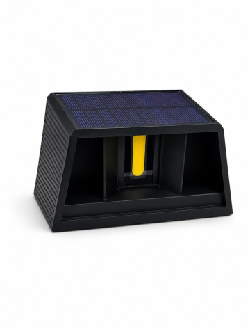 Aplice si plafoniere - Lampă de fațadă solară, AVI®, iluminare dublă sus-jos, clapete reglabile pentru direcționarea luminii, 13 x 8 cm, lumină caldă, 300 lm, acumulator 1200 mAh, negru, AVI-5431