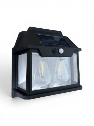 Lampă de fațadă solară dublă, AVI®, 17.5 x 18.5 cm, lumină caldă, senzor de mișcare, 600 lm, baterie 1800 mAh, 3 moduri, negru, AVI-5423 [3]