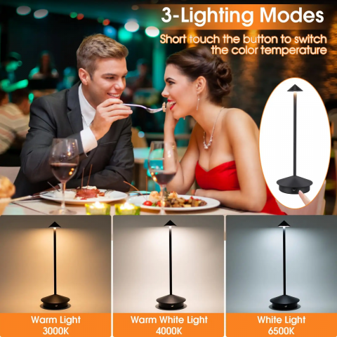 Lampa de masa LED wireless, lampa de masa reglabila cu atingere reincarcabila, lampa portabila pentru interior/exterior pentru restaurant, bar, gradina, balcon, masa de dining, Negru, AVI-4595 [3]