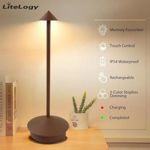 Lampa de masa LED wireless, lampa de masa reglabila cu atingere reincarcabila, lampa portabila pentru interior/exterior pentru restaurant, bar, gradina, balcon, masa de dining, maro, AVI-4597 [5]