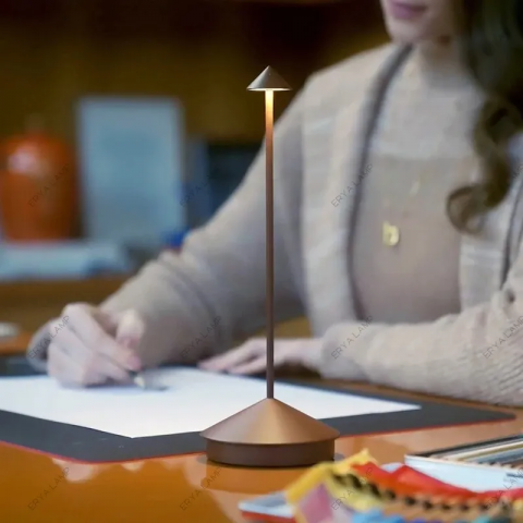 Lampa de masa LED wireless, lampa de masa reglabila cu atingere reincarcabila, lampa portabila pentru interior/exterior pentru restaurant, bar, gradina, balcon, masa de dining, maro, AVI-4597 [8]