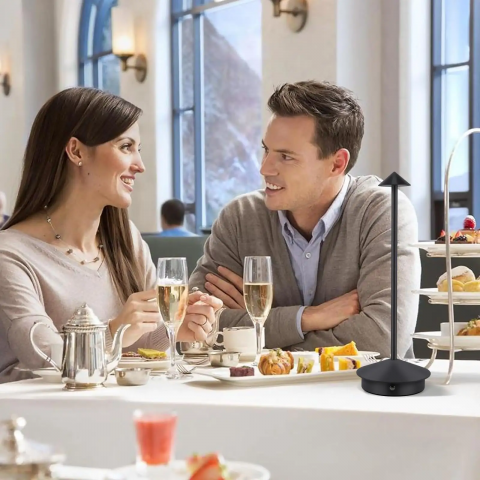 Lampa de masa LED wireless, lampa de masa reglabila cu atingere reincarcabila, lampa portabila pentru interior/exterior pentru restaurant, bar, gradina, balcon, masa de dining, Negru, AVI-4595 [2]