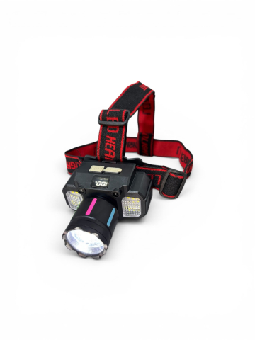 Lanternă de cap LED, AVI®, zoom, senzor de mișcare, display digital baterie, LED frontal și lumini laterale alb, roșu și albastru, acumulator 18650, USB-C, AVI-5424 [5]