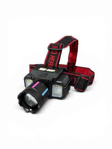 Lanternă de cap LED, AVI®, zoom, senzor de mișcare, display digital baterie, LED frontal și lumini laterale alb, roșu și albastru, acumulator 18650, USB-C, AVI-5424 [4]