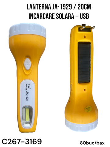 Lanterna de mana LED, 20 cm, incarcare solara si la retea, JA-1929, AVI-3169 [1]