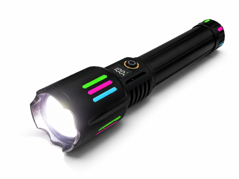 Lanterne - Lanternă de mână LED cu zoom, AVI®, acumulator 261350 12.000 mAh, USB-C, display digital baterie, funcție Power Bank, metalică, 25.5 cm, AVI-5418