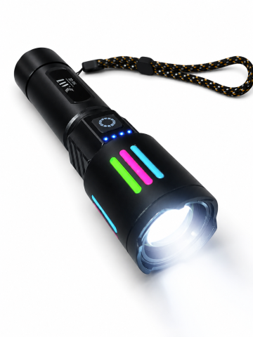 Lanterne - Lanternă de mână LED cu zoom, AVI®, acumulator 26650 12.000 mAh, USB-C, afișaj nivel baterie, metalică, 16.5 cm, AVI-5416