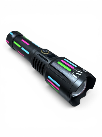 Lanternă de mână LED cu zoom, AVI®, acumulator 26650 12.000 mAh, USB-C, display digital baterie, funcție Power Bank, metalică, 19 cm, AVI-5415 [1]