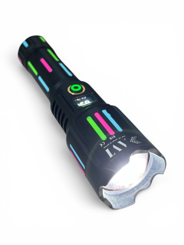 Lanternă de mână LED cu zoom, AVI®, acumulator 26650 12.000 mAh, USB-C, display digital baterie, funcție Power Bank, metalică, 19 cm, AVI-5415 [2]