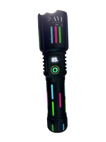 Lanternă de mână LED cu zoom, AVI®, acumulator 26650 12.000 mAh, USB-C, display digital baterie, funcție Power Bank, metalică, 19 cm, AVI-5415 [4]