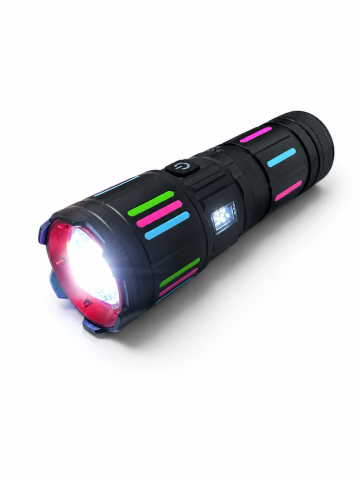 Lanterne - Lanternă de mână LED cu zoom, AVI®, acumulator 38650 16.800 mAh, USB-C, display digital baterie, funcție Power Bank, metalică, 16 cm, Ø5 cm, AVI-5417