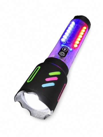 Lanterne - Lanternă de mână LED cu zoom, AVI®, COB mare, lumină albă, roșie și albastră, acumulator 26650, USB-C, Power Bank, afișaj baterie, 19.5 cm, AVI-5420